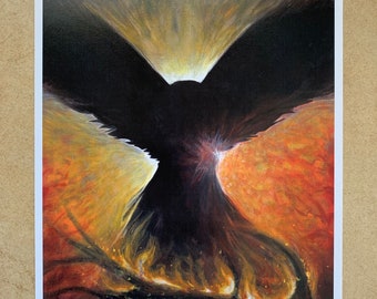 Shadow Bird | Fine Art Print - (beautiful artwork, inspiration, spiritual animal, phoenix rising from the ashes, growth, expansion, healing)