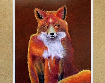 Ancient Fox | Fine Art Print - (beautiful artwork, orange fox, spirit animal, third eye, playfulness, good fortune)