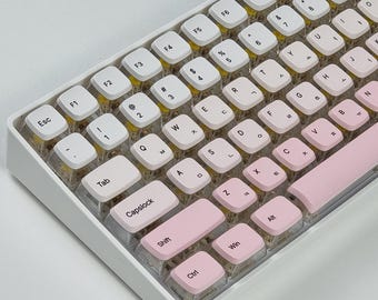 122 Keys Pink Gradient Korean Keycap Set, MAS, PBT, Transparent Side Hangul Keycaps, Korean Custom Keyboards