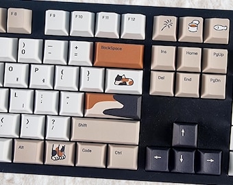 132 Keys Warm Cat Korean Keycap Set, PBT, Cherry, Hangul Keycaps Kor/Eng, Korean Keyboard