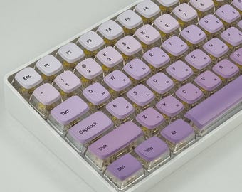 122 Keys Purple Gradient Korean Keycap Set, MAS, PBT, Transparent Side Hangul Keycaps, Korean Custom Keyboards