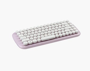 Wireless TKL Korean Keyboard, Hangul Cute Round Keycaps, Membrane Keyboard in Lavender/Black/White/Gray