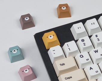 139 Keys Bear Friends Korean Keycap Set, Yellow & Aqua Hangul Keycaps PBT, Cherry for Mechanical Keyboards, Korean and English Keycaps