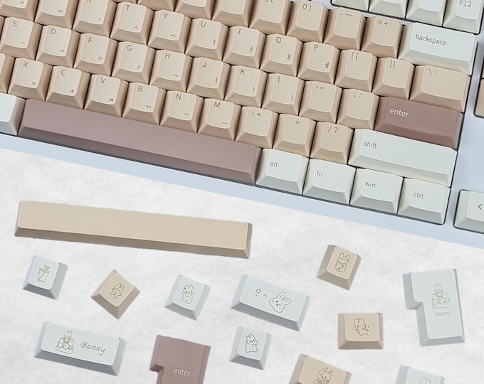 Lion Rabbit Keyboard 173 Keys Mocha Bunny Korean Keycap Set, Cherry, PBT, Soft Brown Tones ...