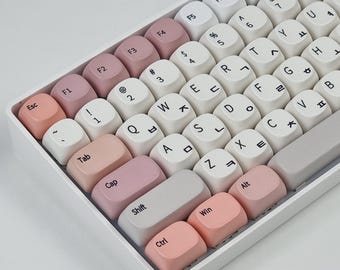 126 Keys Pale Blossom Pebble Korean Keycap Set, Warm Pink Hangul Keycaps PBT, MOA for Mechanical Keyboards