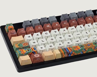 104 Keys Dancheong Korean Slate Pattern Keycap Set, Cherry, PBT, Traditional Korean Aesthetic Hangul Keycaps