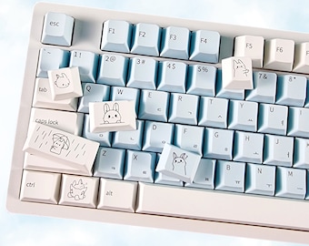 173 Keys Blue Bunny Korean Keycap Set, PBT, Cherry, Hangul Keycaps Kor/Eng, Korean Keyboard