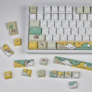 139 tasti Balloon Cat Set di tasti coreani, Cherry, PBT, graziosi tasti Hangul gialli e verdi lime sognanti per tastiera meccanica