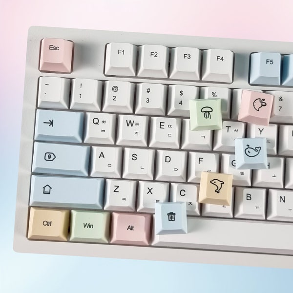 139 Keys Pastel Korean Keycap Set, PBT, Hangul Keycaps Korean and English, Korean Keyboard