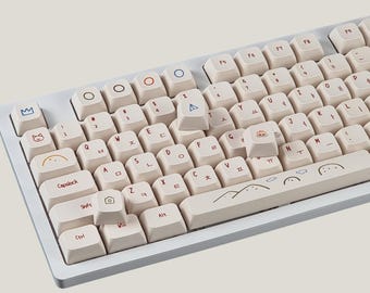 129 Keys Hangul Doodle Korean Keycap Set, PBT, XDA, Handwritten Hangul & English, Vintage Light Yellow