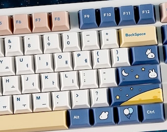 139 Keys Moon Rabbit Korean Keycap Set, PBT, Cherry, Hangul Keycaps Kor/Eng, Korean Keyboard