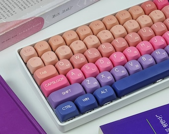 128 Keys Gradient Bliss Korean Keycap Set, Purple and Pink Hangul Keycaps PBT, MOA for Mechanical Keyboards Mac key Layout