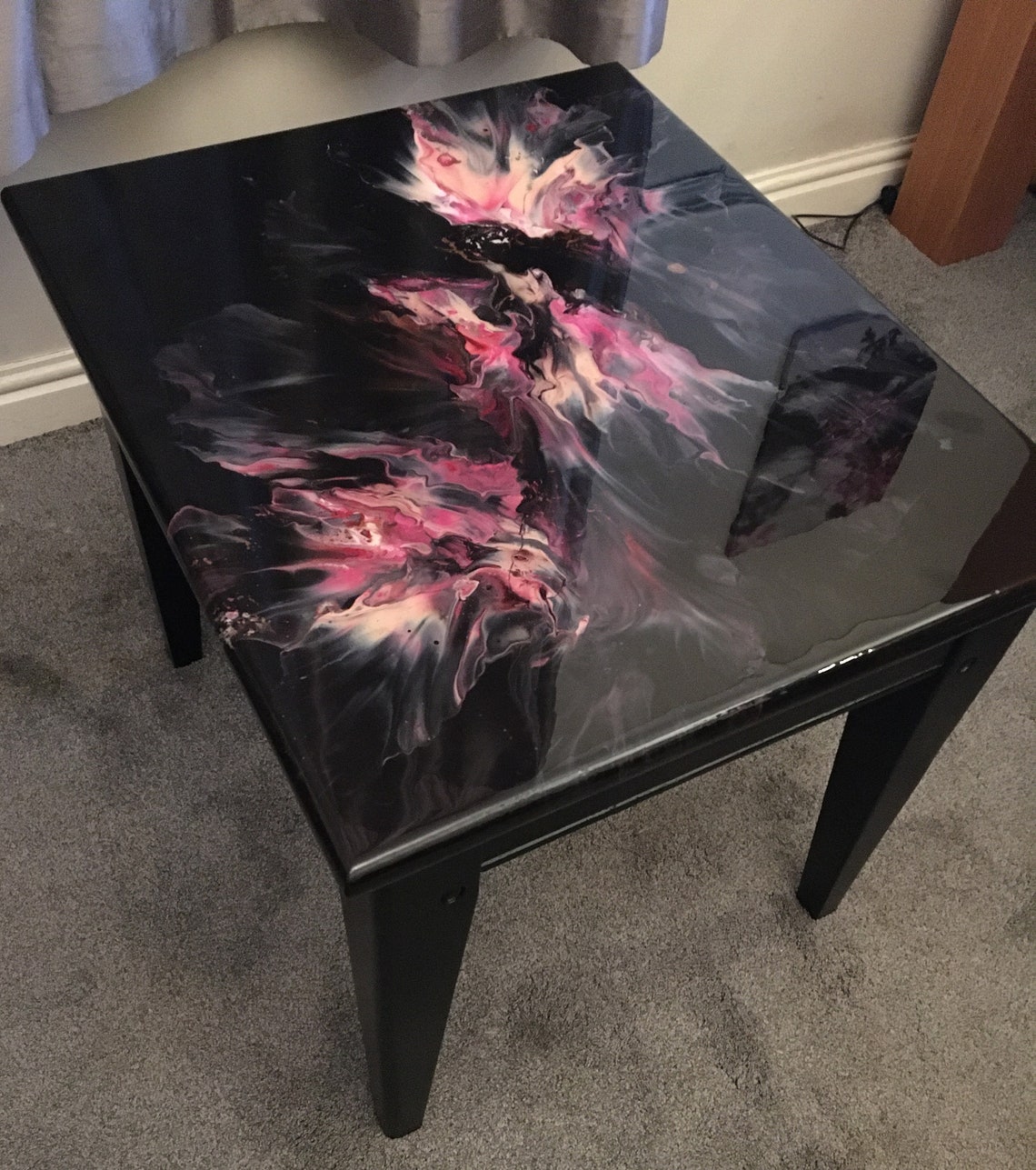 Side Table with an acrylic Dutch Pour covered in Epoxy Resin. Etsy