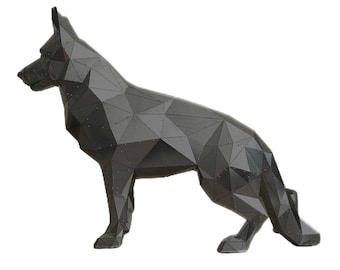 German Shepherd Metal Sculpture – Modern 3D Police Dog Statue, Unique Home Decor Gift