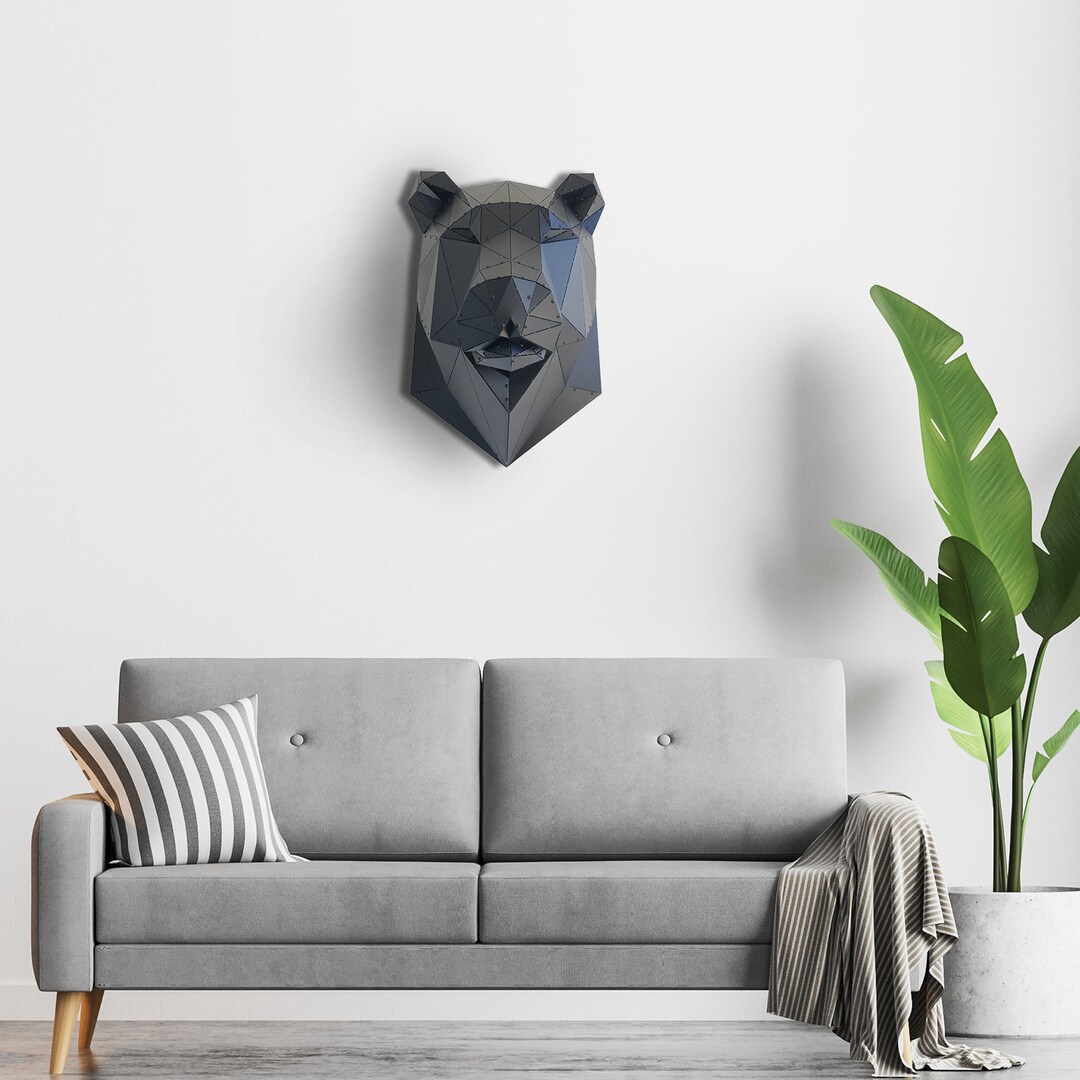 3D Bear Head Metal Wall Statue, Wall Hanging Decor, Wall Art, Decorative Metal Sculpture for