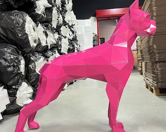 Boxer Dog Metal Sculpture – 3D Geometric Statue, Home & Office Decor, Gift for Pet Lovers
