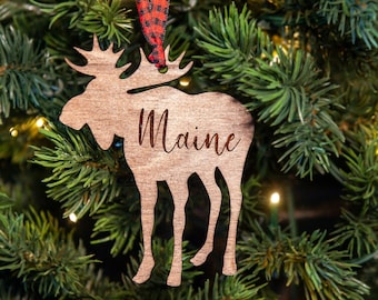 Personalized Rustic Wood Moose Ornament, Gifts for Hunters, Husband Christmas Gift, Outdoorsy Gift, Stocking Stuffers for Men, Moose Gift