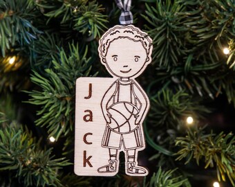 Boys Basketball Ornament, Personalized Kids Name Christmas Ornament, Sports Gifts for Boys, Holiday Stocking Stuffers, Gifts for Athletes