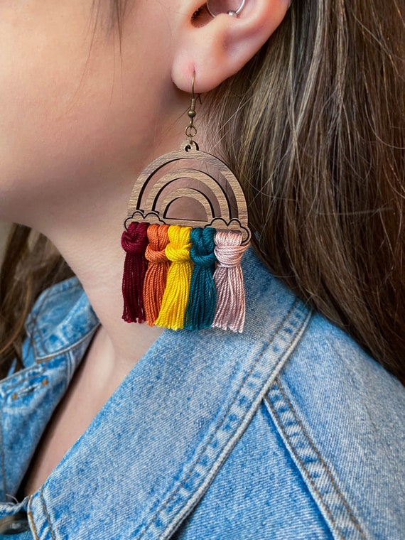 Rainbow cheap macrame earrings