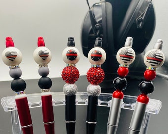 Firefighter Beaded Pen: Thin Red Line, Fire Rescue Gift