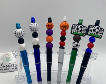 Sport Beaded Pens: Volleyball, Basketball, Soccer - Refillable Ink
