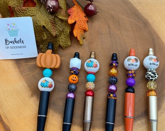 Fall Halloween Autumn Beaded Pen Cute Refillable Pen Journaling Planner Spooky Gifts for Her Party Favors Gift Ideas Teacher Gift Pumpkins