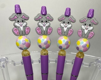 Easter Bunny Beaded Pen: Custom Crafted Ballpoint Pen