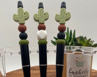 Desert Cactus Pen Beaded Pen Cute Pen Refillable Pen Journaling Pen Plant Lovers Pen Gifts for Her Silicone Beads Gift Ideas Teacher Gift