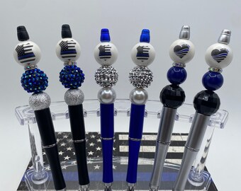 Thin Blue Line Beaded Pen: Police Officer Gift, Law Enforcement