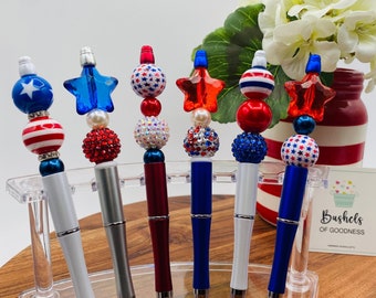 Patriotic Beaded Pens: Americana Red White Blue, Election Day, Superhero Favors