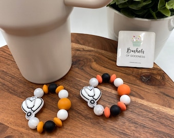 Heart & Stethoscope Tumbler Charm: Beaded Cup Handle, Nurse/Doctor Gift