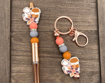 Rose Gold Beaded Pen and Keychain Set: Nurse Medical Gift