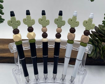 Cactus Pen: Silicone Beads, Desert Plant Theme, Refillable Black Ink