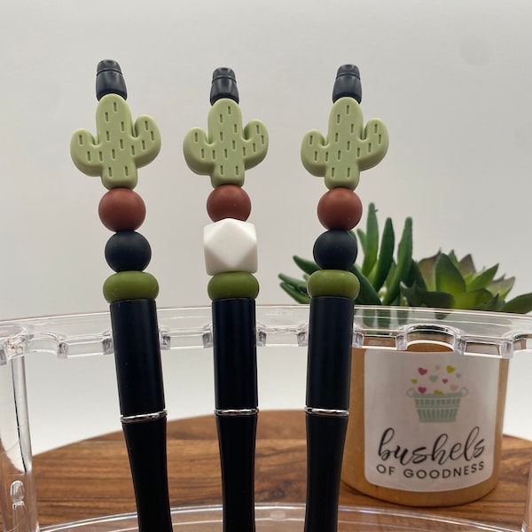 Desert Cactus Pen Beaded Pen Cute Pen Refillable Pen Journaling Pen Plant Lovers Pen Gifts for Her Silicone Beads Gift Ideas Teacher Gift