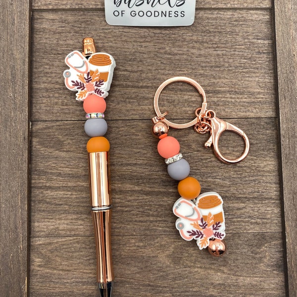 NURSE Beaded Pen and Keychain Rose Gold Gifts Nurse Gifts Student Doctor Medical Assistant Medical Provider Pens Coffee Gift Sets for Her