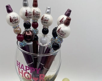 Wine Pens: Beaded Happy Hour Pens, Bachelorette Party Favors