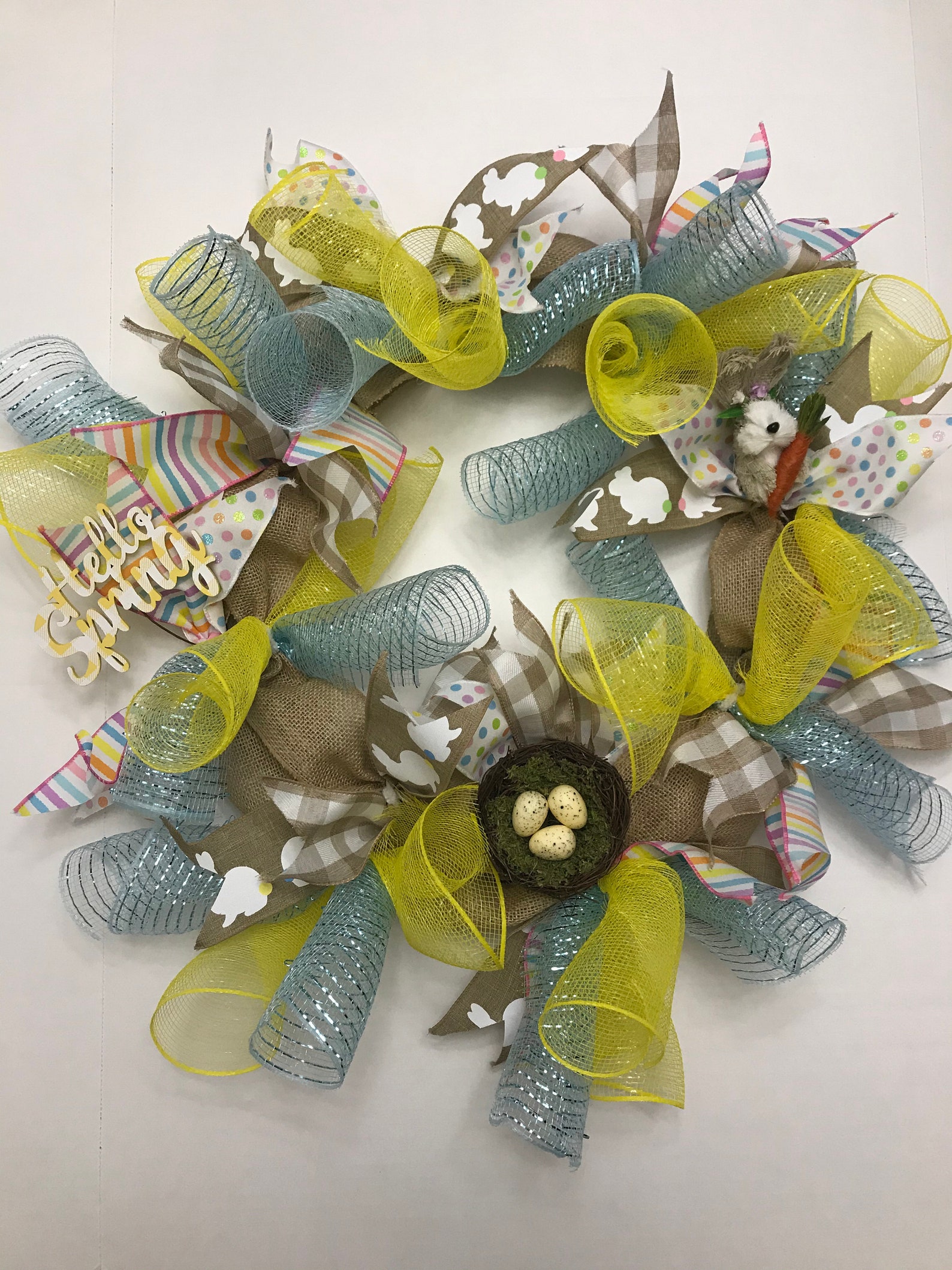Easter Pastel Deco Mesh Wreath Etsy