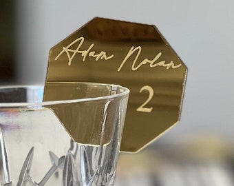 Mirrored Acrylic Drink Tags for wedding, party; laser cut, Assigned Seating, Party