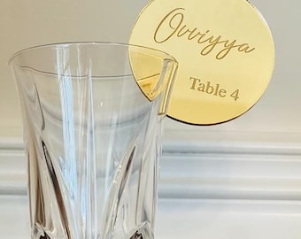Mirrored Acrylic Drink Tags for wedding, party; laser cut. Assigned Seating, Take a shot