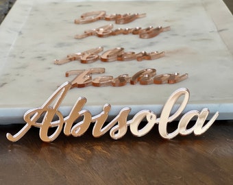 Mirrored Acrylic Personalized Laser-Cut Wedding Place Cards – Custom Place Setting Name