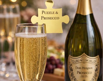 Puzzle Piece Mirrored Acrylic Drink Tags, Laser Cut Place Settings (Wedding, Party)