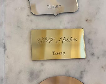 Mirrored Acrylic Drink cards for wedding, party; laser cut. Place Setting. Assigned seating