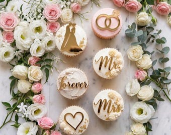 Mirrored Acrylic Cupcake Tags, wedding, bridal shower, laser cut.