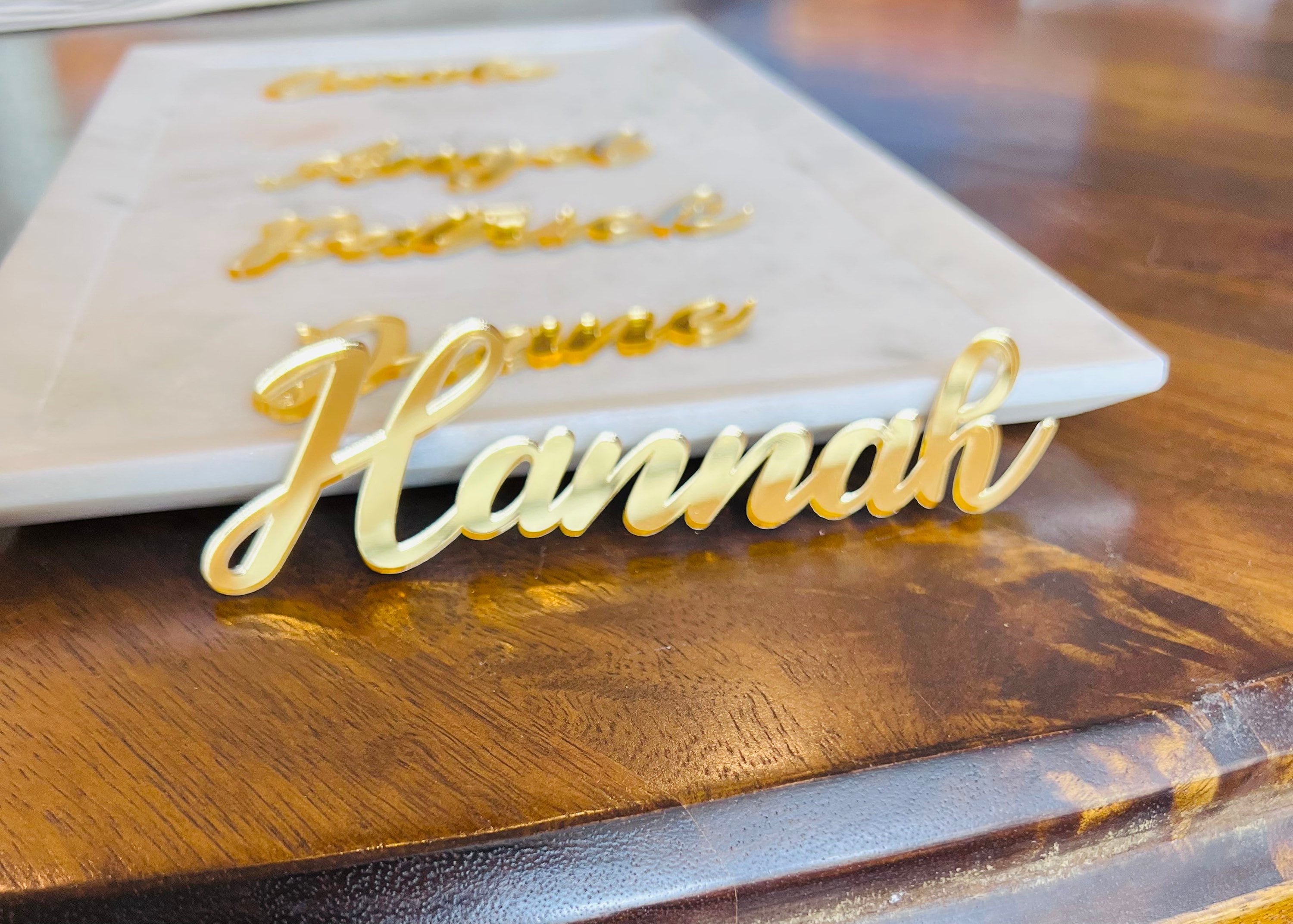 Mirrored Acrylic Place Setting Names for wedding, party; laser cut. Large and small size available, Assigned Seating