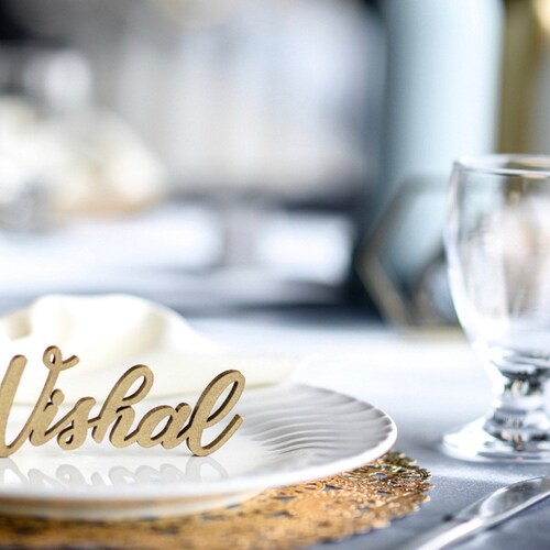 Place Setting Names for wedding, party; laser cut. Large and small size available, 1/4” thick, strong material. Made in USA! Fast shipping!