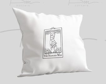 The Hanged Man Tarot Card Embroidered Pillow Cover — Spiritual Symbolism on Cotton Canvas Cushion Case, Mystical Home Decor