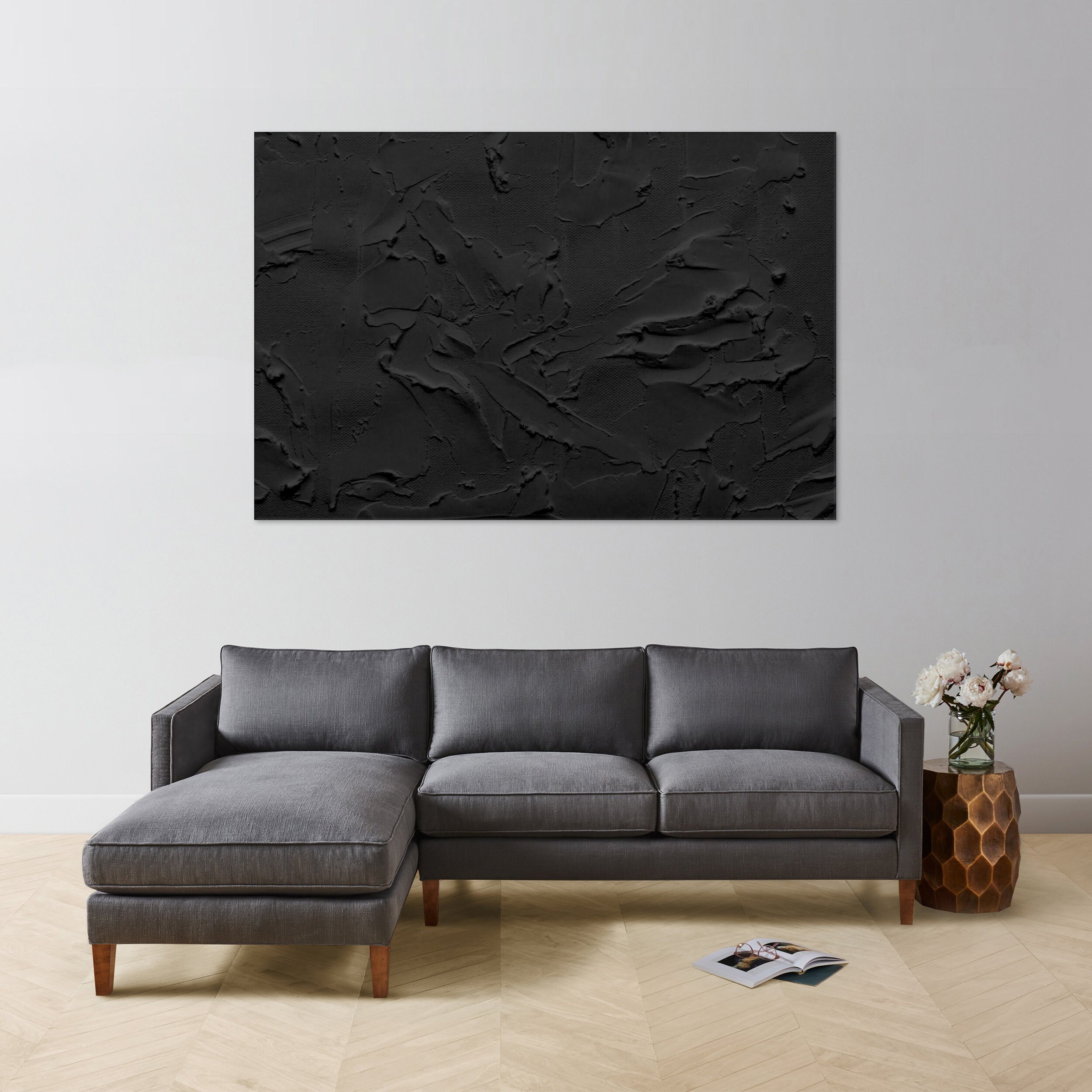 Texture canvas black texture print plaster wall decor black Etsy