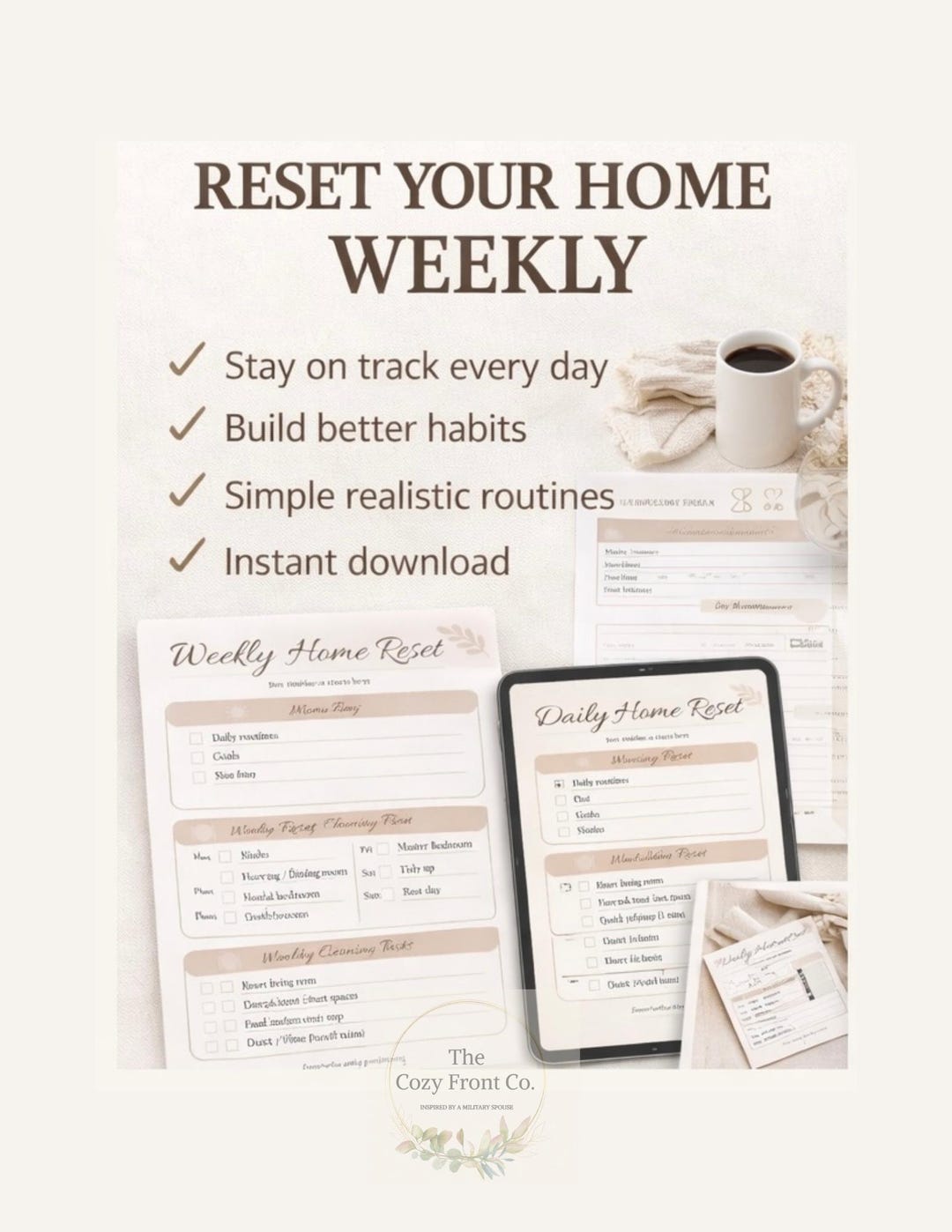 Weekly Home Reset Planner | Printable Checklist | Cleaning Routine ...