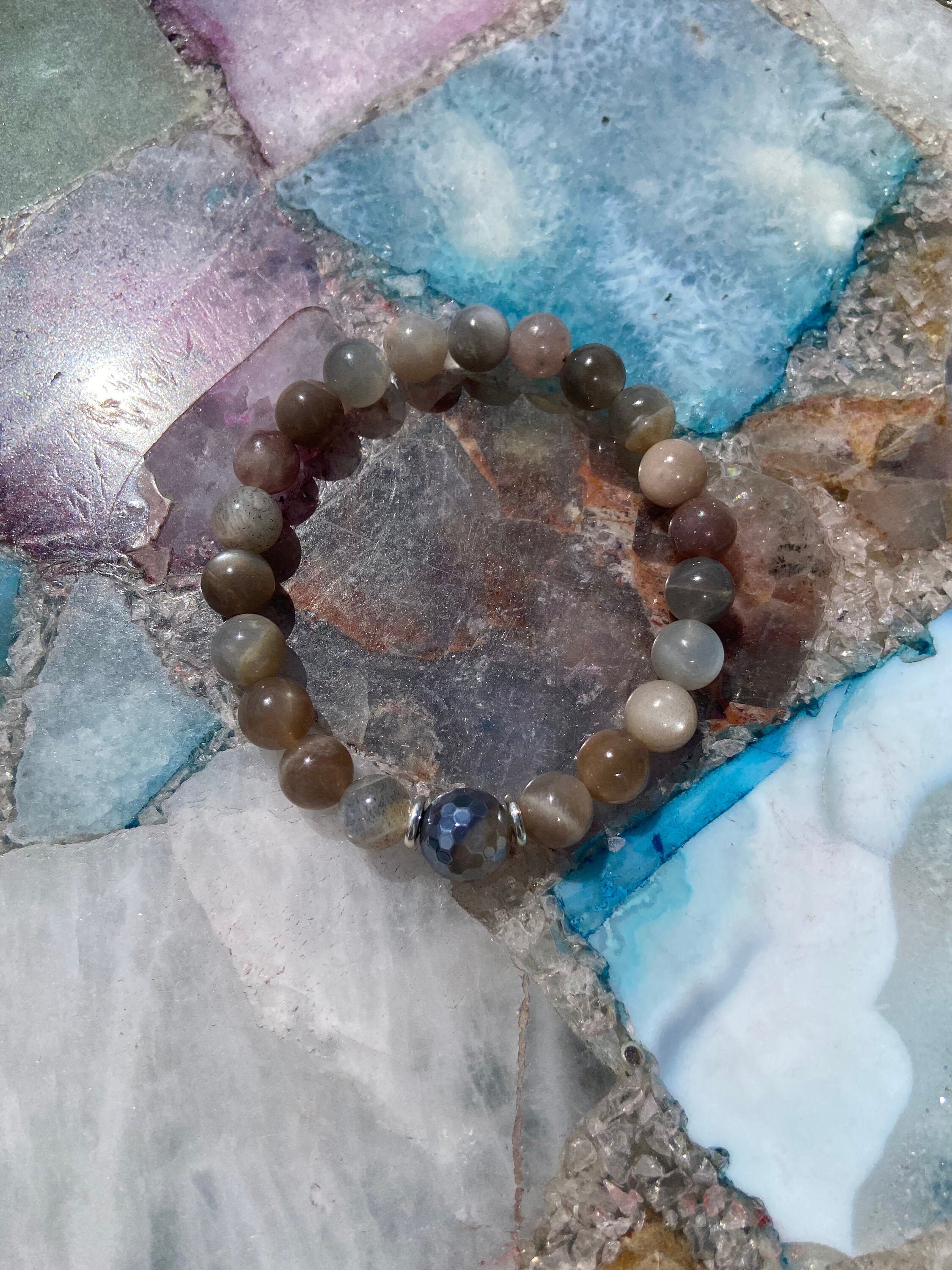 Moonstone Aura Bracelet Genuine Crystal Gemstone Beaded With - Etsy