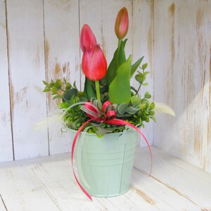 Blumentopf Miranda: Kunstblumen, pink, Tulpen, Garten, Home Decor, Boho, Frühling, lackierter Blumentopf, Ostern, Tischdeko